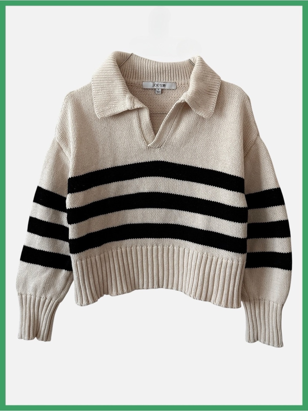 Joe's Jeans Striped Cotton Polo Cream & Black Cropped Sweater